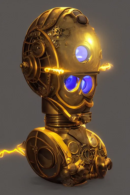 Image similar to steampunk mask minimalist fantasy art robot ninja helmet, global illumination ray tracing hdr fanart arstation by sung choi and eric pfeiffer and gabriel garza and casper konefal radiating a glowing aura