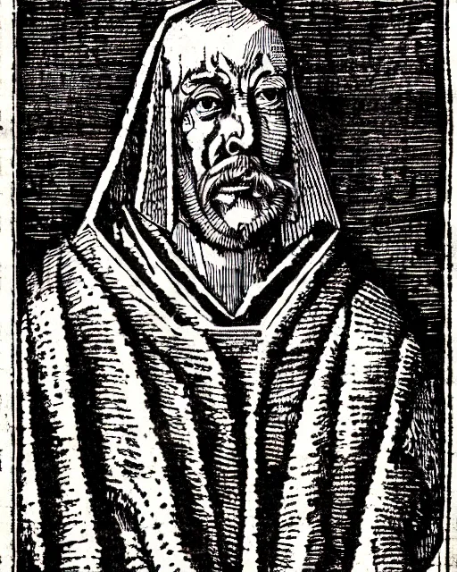 Image similar to b & w woodcut portrait of oprtimus prime from the nuremberg chronicle, 1 4 9 3, restored, hq scan