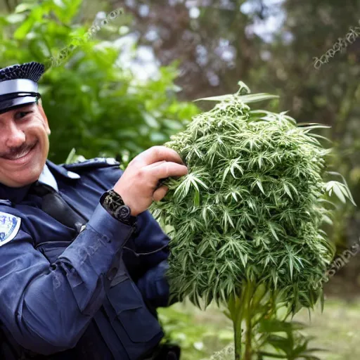 Prompt: police man harvesting weed with a smile, sharp, 8k, detailed face