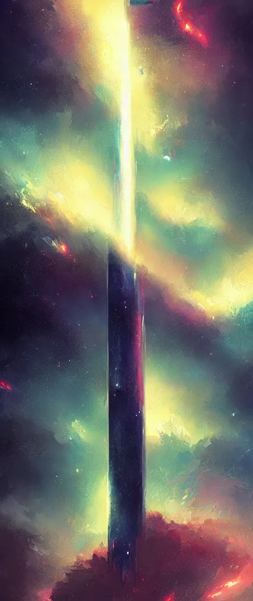 Image similar to A painting of a vertical galaxy trending on artstation in the style of Greg Rutkowski