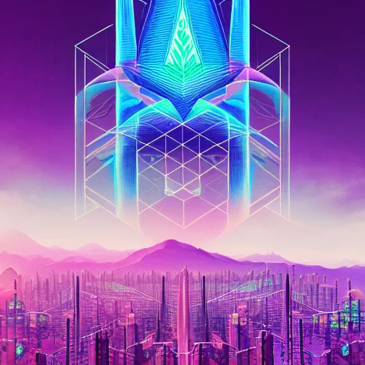 Image similar to matte painting of the sacred geometry of cyberpunk, brilliant colors, extremely detailed, very very detailed, in the style of alena aenami by Alex grey, HD, 4k, 8k