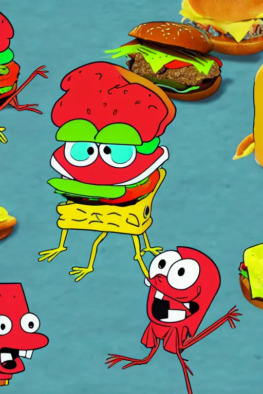 Image similar to sifi spongebob fight mr crabs for a burger, anime, 4 k