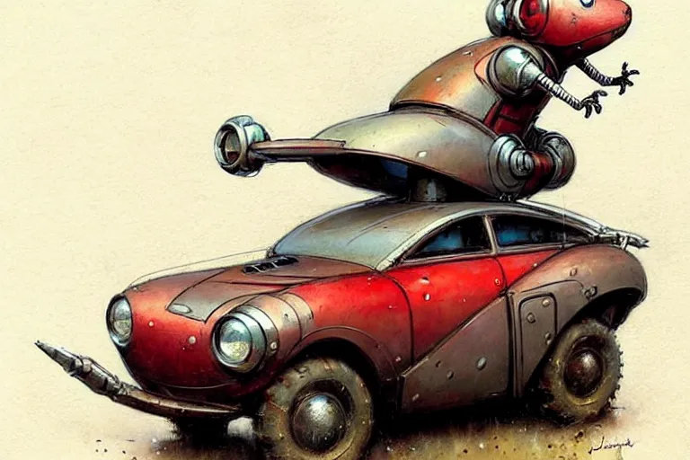 Image similar to adventurer ( ( ( ( ( 1 9 5 0 s retro future robot mouse amphibious vehical home. muted colors. ) ) ) ) ) by jean baptiste monge!!!!!!!!!!!!!!!!!!!!!!!!! chrome red