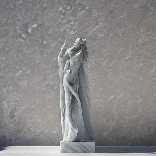 Prompt: “a delicate renaissance marble sculpture covered with water veil, highly detailed transparent marble cloth, gi, global illumination, physically based rendering, photorealistic, cinematic light , dark background”