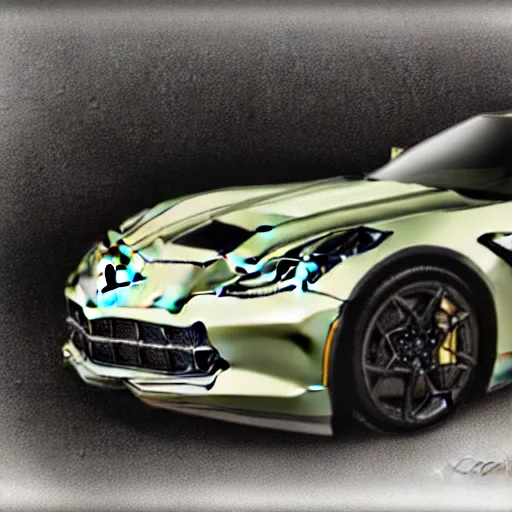 Image similar to portrait of a corvette champagne hybrid, digital art