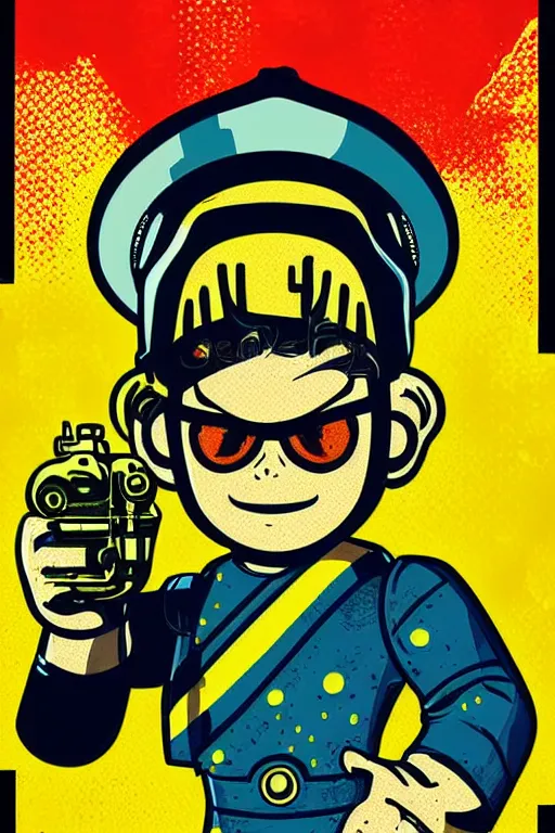 Image similar to fallout 7 6 retro futurist illustration art by butcher billy, sticker, colorful, illustration, highly detailed, simple, smooth and clean vector curves, no jagged lines, vector art, smooth andy warhol style