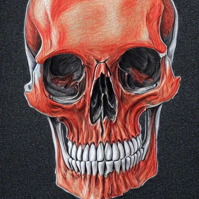 Image similar to bloody skull, anatomical illustration, colored pencils and pen