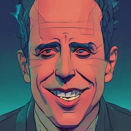 Image similar to a study of cell shaded portrait of jerry seinfeld concept art, llustration, post grunge, concept art by josan gonzales and wlop, by james jean, Victo ngai, David Rubín, Mike Mignola, Laurie Greasley, highly detailed, sharp focus, alien, Trending on Artstation, HQ, deviantart, art by artgem