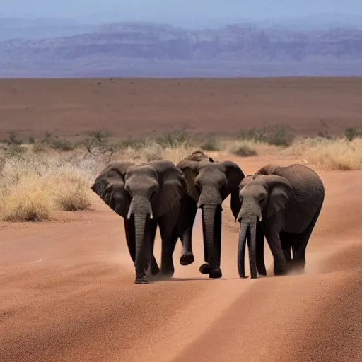 Prompt: a herd of african elephants crossing the desert