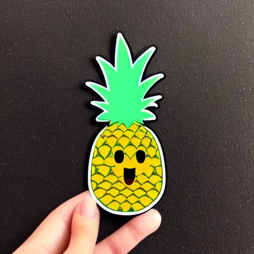 Image similar to die cut sticker of anime chibi two smiling pineapples