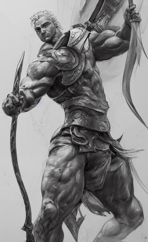 Prompt: highly detailed painting of achilles holding a spear, a pencil sketch by jesper ejsing, trending on artstation, high fantasy, loose pencil sketch, sketchy, concept art, cinematic, white space