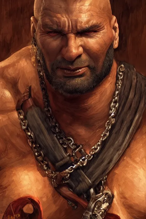 Image similar to ultra realistic illustration, hulking herculean dave bautista as a rogue pirate thief from baldurs gate and diablo, intricate from baldurs gate, elegant, highly detailed, digital painting, artstation, concept art, smooth, sharp focus, illustration, art by artgerm and greg rutkowski and alphonse mucha