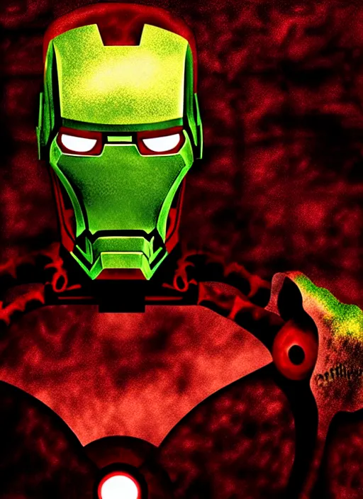 Prompt: h. p. lovecraft iron man creepy backdrop digital art high quality high detail