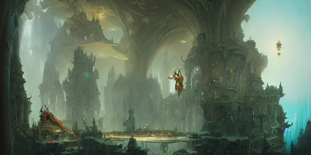 Image similar to inside an incredible palace, Peter Mohrbacher, matte painting, artstation