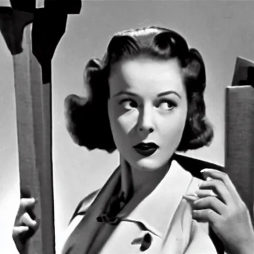 Prompt: still from old 40\'s movie Matrix (1942) actress playing Trinity