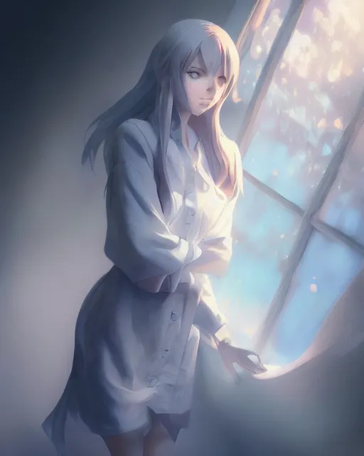 Image similar to a female ghost, full shot, perfectly shaded body, atmospheric lighting, detailed face, by makoto shinkai, stanley artgerm lau, wlop, rossdraws