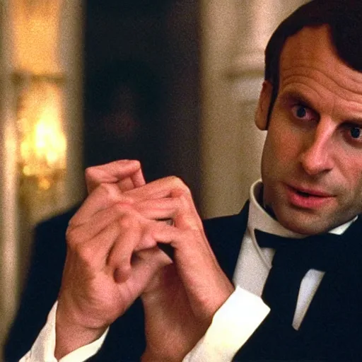 Prompt: Emmanuel Macron in Eyes Wide Shut (1999)