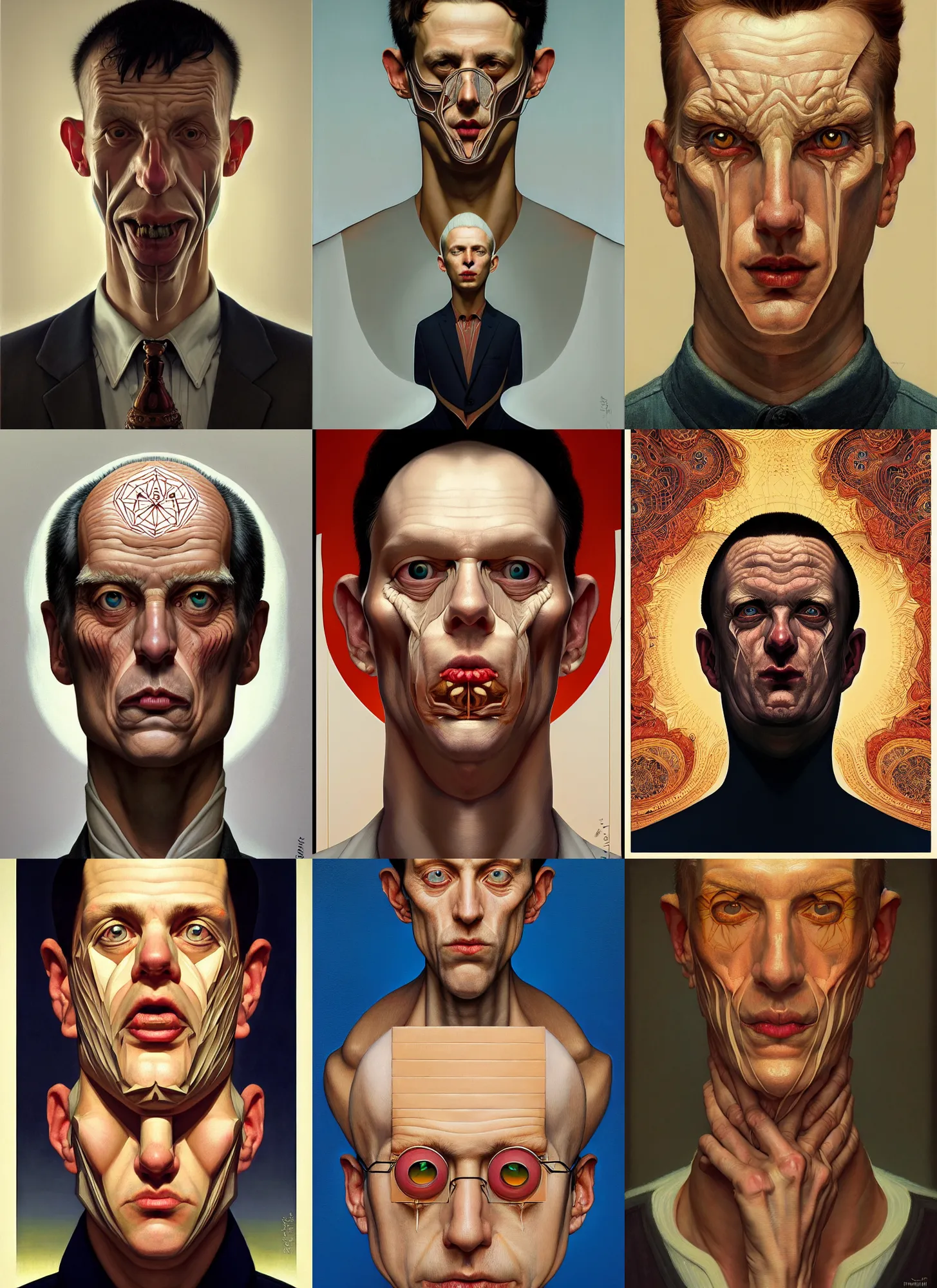 Prompt: symmetry!! rpg! portrait of a distorted man on white background, intricate, highly detailed, digital painting, artstation, concept art, smooth, sharp focus, illustration, art by norman rockwell emiliano ponzi andrey remnev yoann lossel john currin aaron jasinski ivan albright hsiao - ron cheng, 8 k