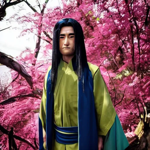 Image similar to hashirama senju in the real human cosplay, with perfect facial details, with very beautiful costume details, with cinematic lighting and bokeh, winner of a photo contest award, and very perfect