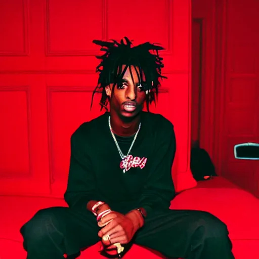 Image similar to playboi carti in a red room