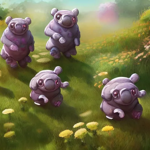 Prompt: Water bears walking in the flowers, artstation, professional