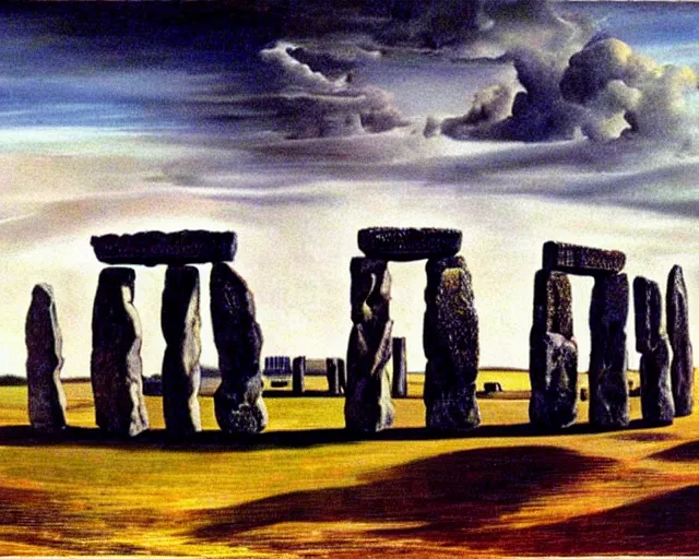 Prompt: painting of Stonehenge by Salvador Dali