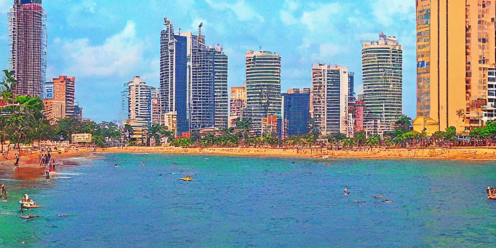 Image similar to colombo sri lanka cityscape, ocean, pixel art