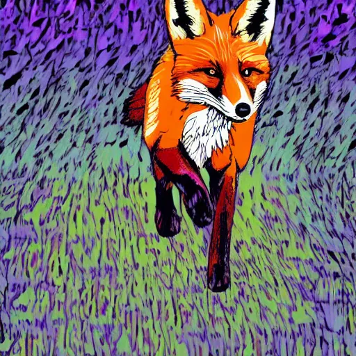 Image similar to fox running through the woods, pop art, high definition