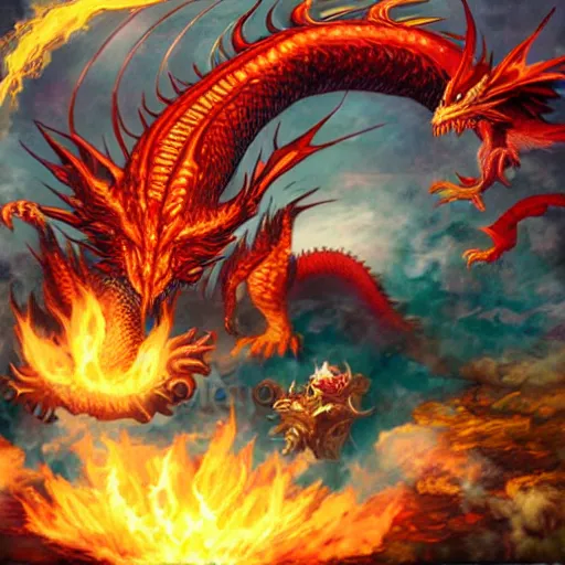 Image similar to danny devito fighting a fire breathing red dragon, vanillaware art