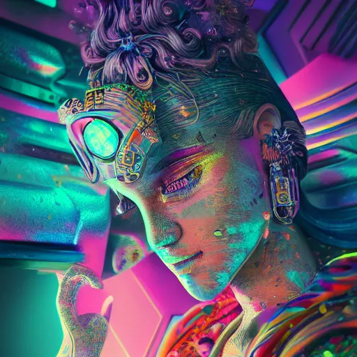 Image similar to a and w vaporwave, colorful, digital art, cosmic, 3 d high definition, trending on art station, photorealistic, high resolution, 8 k, octane, hyper detailed, insane details, intricate, elite, ornate, elegant trend, highly detailed and intricate, sharp focus, photography, unreal engine