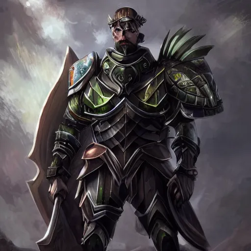 Image similar to male with black short hair and green eyes wearing paladin armor, realistic, detailed eyes, detailed, 4k, illustration, muscle, handsome, fantasy