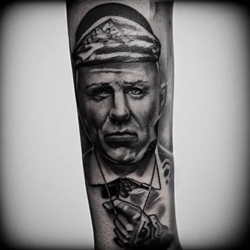 Image similar to black and white photorealistic photo of russian prison tattoos, russian criminal tattoos, nakolki