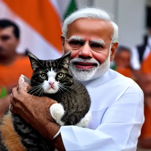 Prompt: narendra modi holding a cat in his arms, ani, a 7 r