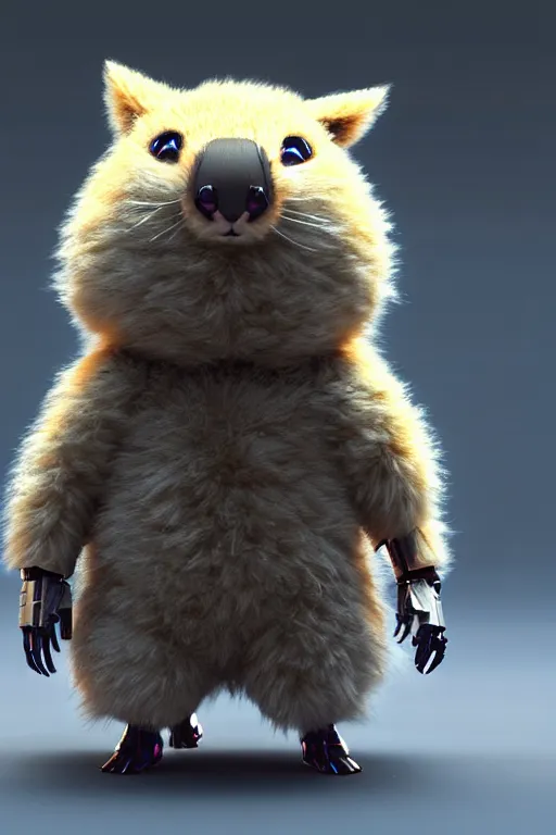 Image similar to high quality 3 d render sci - fi very cute mecha & fluffy! wombat!! hybrid! fighting, highly detailed, unreal engine cinematic smooth, in the style of blade runner & detective pikachu, hannah yata charlie immer, dark yellow neon light, low angle, uhd 8 k, sharp focus