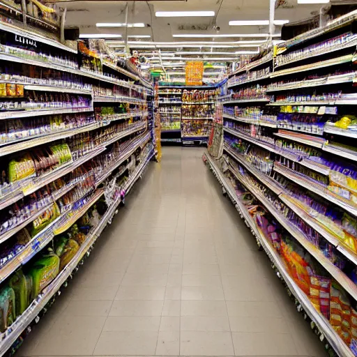 Prompt: in the supermarket every item is a dead rat andrea gursky