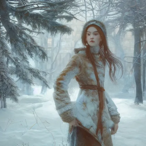 Image similar to winter, masterpiece by Edgar Maxence and Ross Tran and Michael Whelan, 8k, octane render