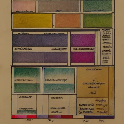 Prompt: old scientific drawing of colour charts and prisms