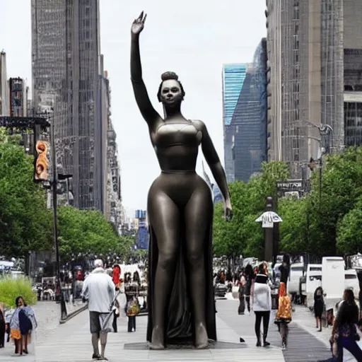 Image similar to a huge statue of beyoncé in a large city