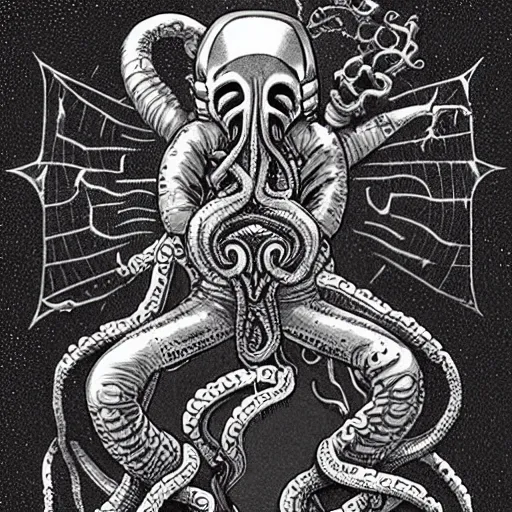 Image similar to Astronaut is Cthulhu, Lovecraft, Giger.