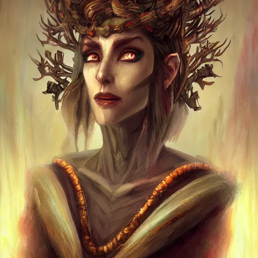 Prompt: beautiful Lady Yggdrasil Queen Portrait Portrait Portrait Planescape Torment Vagrant Story Character Time Druid Face Head Eyes Jordan Grimmer mandy jurgens dave dorman Tamas Medve Todor Hristov Ilya Repin