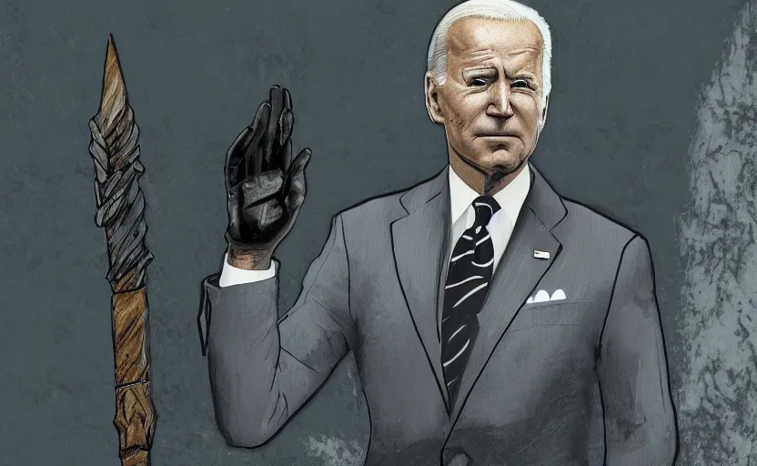 Image similar to joe biden in skyrim, digital art