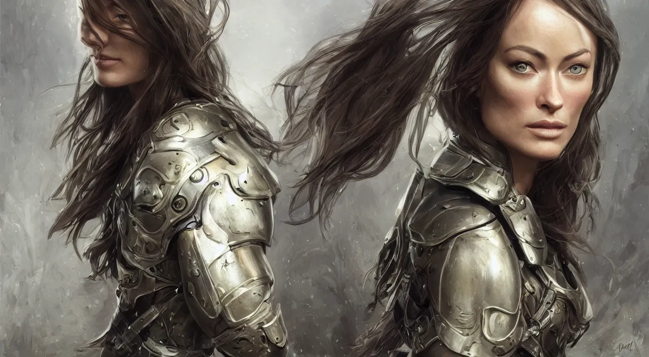 Prompt: a finely detailed portrait of Olivia Wilde, clothed in battle armor, olive skin, long dark hair, beautiful bone structure, symmetrical facial features, intricate, elegant, digital painting, trending on Artstation, concept art, smooth, sharp focus, illustration, from Metal Gear by Ruan Jia and Mandy Jurgens and Artgerm and and william-adolphe bouguerea, award winning