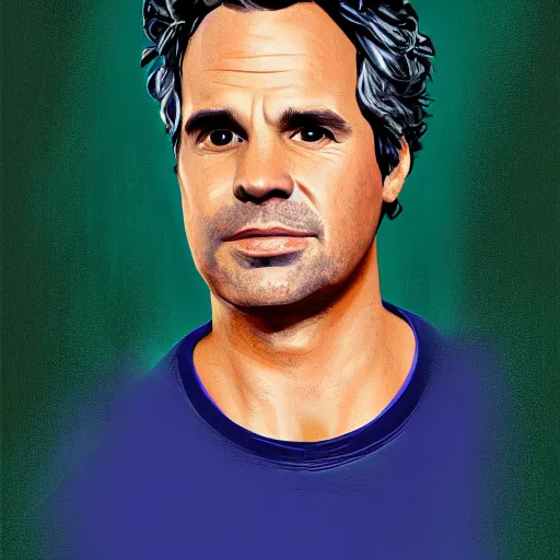 Image similar to portrait of mark ruffalo, highly detailed, centered, solid color background, digital painting