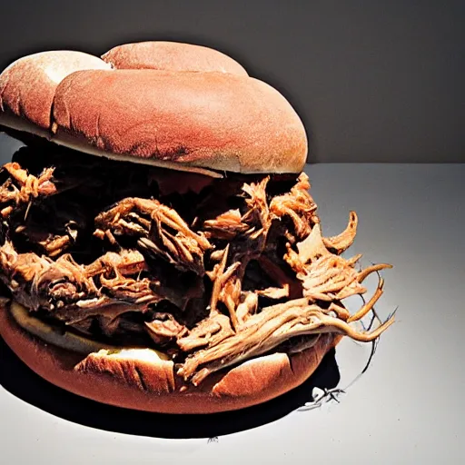 Image similar to pulled pork sandwich, sculpture by h.r. giger