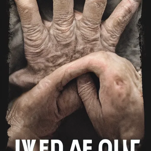 Image similar to a wrinkly old hand coming out of the toilet, horror movie poster