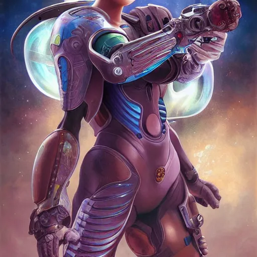 Prompt: full body portrait of samus aran illustrated by tom bagshaw and peter mohrbacher, hyper detailed, intricate, complex, 8 k, trending on cg society, crisp