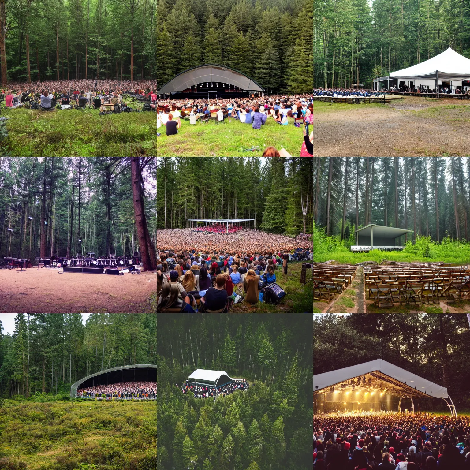Prompt: concert venue in the middle of a forest