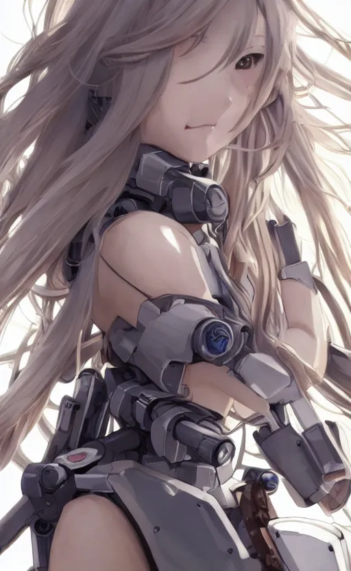 Image similar to girl with tank mecha parts, anime style, long hair, hair down, symmetrical facial features, from arknights, hyper realistic, pale skin, 4 k, rule of thirds, extreme detail, detailed drawing, trending artstation, hd, cyborgs, d & d, realistic lighting, by alphonse mucha, greg rutkowski, sharp focus, backlit