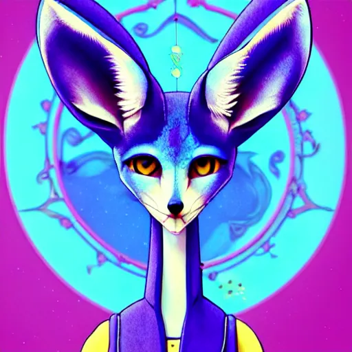 Image similar to long shot of a blue fennec fox android :: by Martine Johanna and Simon Stålenhag and Chie Yoshii and Casey Weldon and Guillermo del toro :: ornate, dynamic, particulate, rich colors, intricate, elegant, highly detailed, centered, artstation, smooth, sharp focus, octane render, 3d