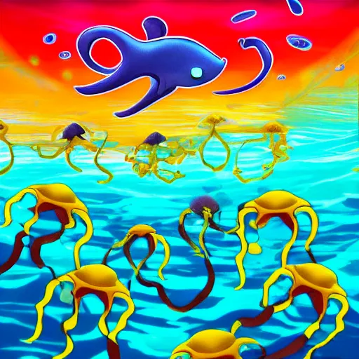 Prompt: ocean full of glowing squids